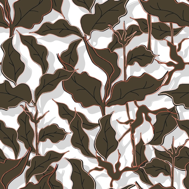 Gold outline foliage botanical vector seamless pattern