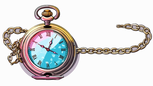 a gold pocket watch with a chain that says the time as 5  50