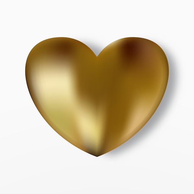 Gold realistic heart vector icon romantic symbol of love