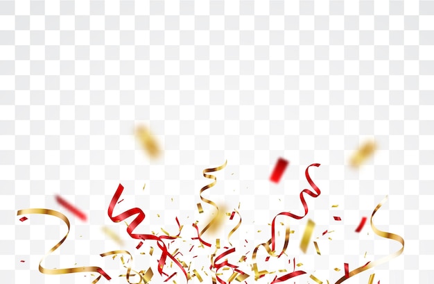 Gold and red confetti banner isolated on transparent background