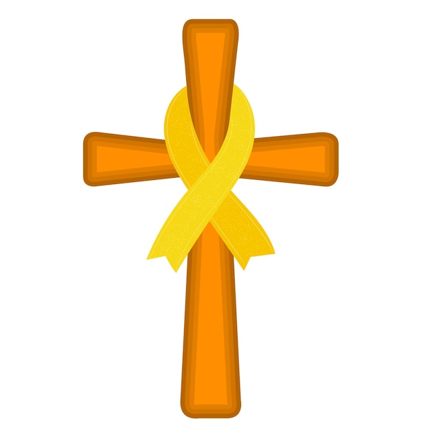 Gold ribbon childhood cancer awareness symbol on a cross