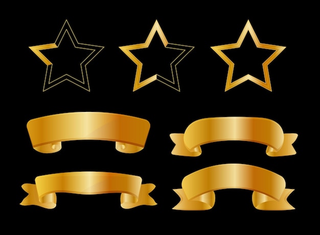 gold ribbon set Stars Rating and Text banner flat tape icon vector set