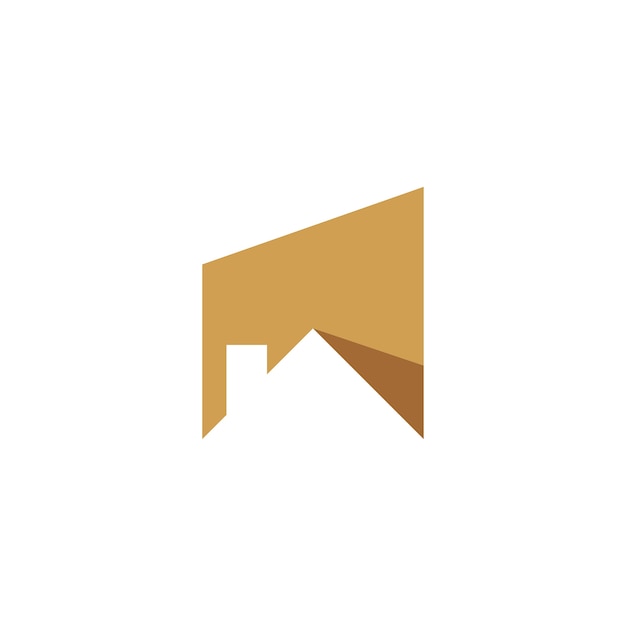 Gold Roof House in Negative Space of Building Shape Logo