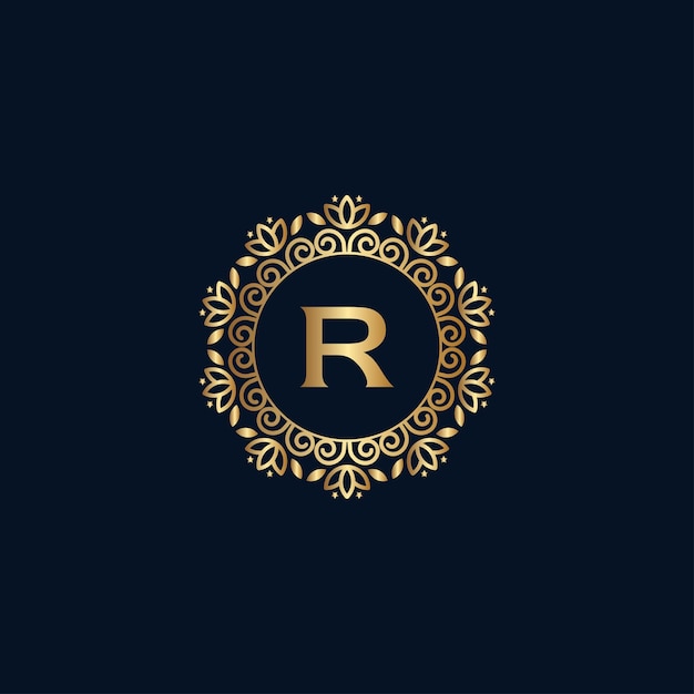 Vector gold royal logo beauty luxury letter r