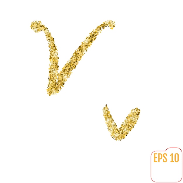 Gold rush Gold alphabetic letter v Vector gold alphabet Font with golden glitter Letter v on white background