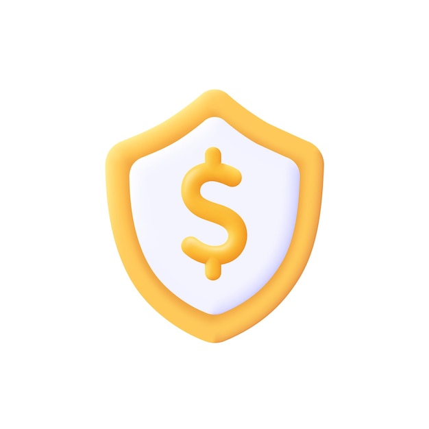 Gold shield with dollar sign Money safety  insurance business and finance concept 3d vector icon Cartoon minimal style