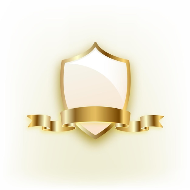 Gold shield with ribbon on white background