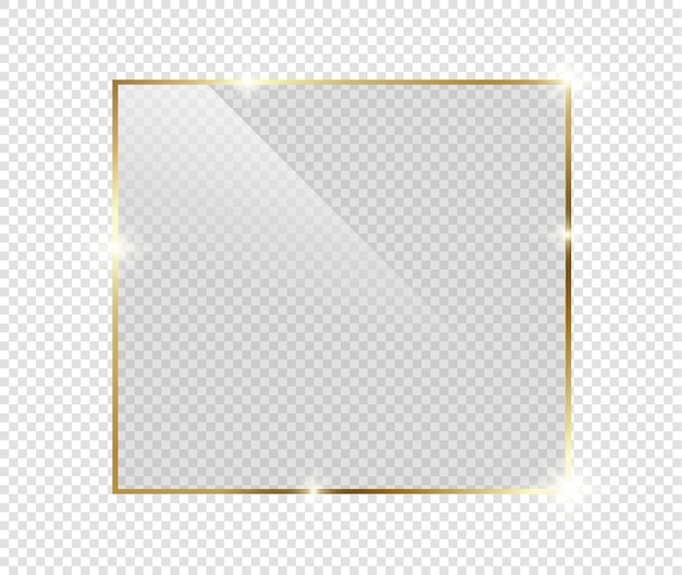 Gold shiny glowing frame with shadows isolated on transparent background Golden luxury vintage realistic rectangle border illustration Vector