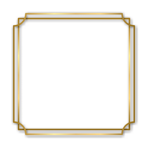 Gold shiny glowing vintage frame with shadows isolated transparent background Golden luxury realistic rectangle border Vector illustration