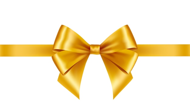 Gold Shiny satin ribbon on white background. Paper bow gold color. Vector decoration for gift card and discount voucher.