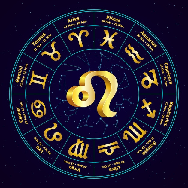 Gold sign of Zodiac Leo in circle