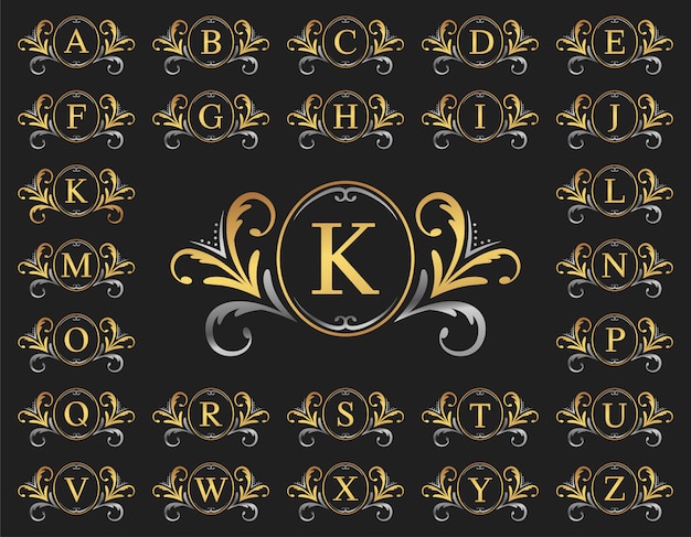 Gold and silver luxury letter A to Z 