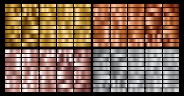 Gold, Silver, pink, bronze metal gradient collection and gold foil texture set.