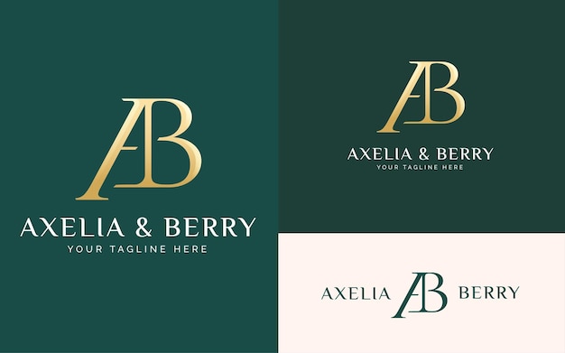 Gold simple letter a and b monogram serif logo design