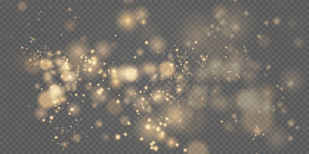 Gold sparkling dust with gold sparkling stars on a transparent background Glittering texture