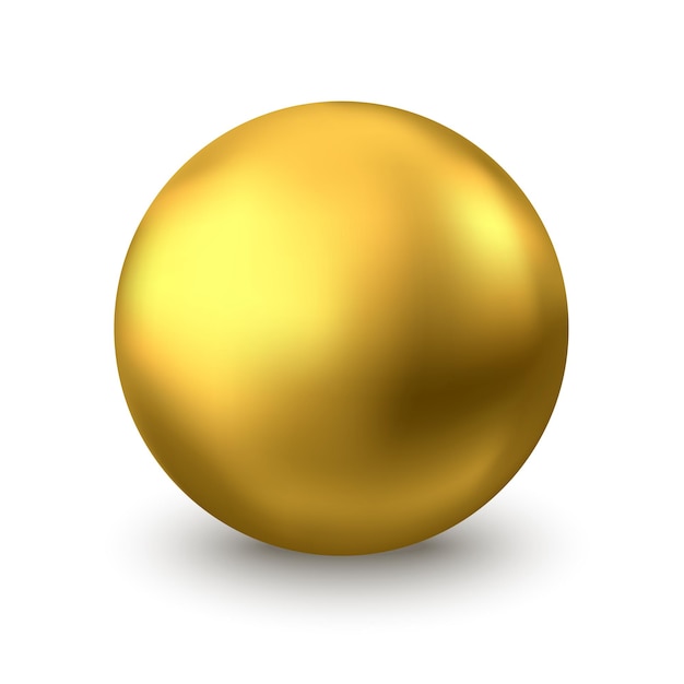 Gold sphere. Oil bubble isolated on white background. Golden glossy 3d ball or precious pearl. Yellow serum or collagen drops. Vector decoration element for skincare cosmetic package.