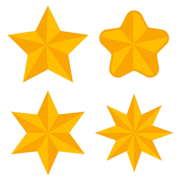 Gold stars of different shapes vector flat icon set isolated