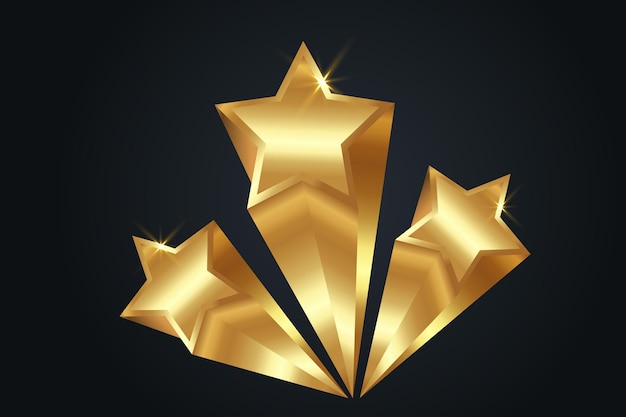 Gold Stars template. Giving Ceremony. 3D Golden star prize concept, isolated or black background