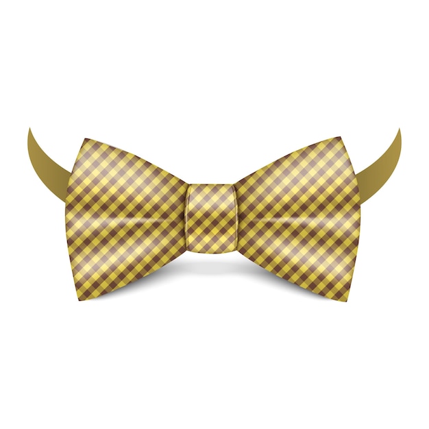 Gold striped bowtie icon Realistic illustration of gold striped bowtie vector icon for web design isolated on white background