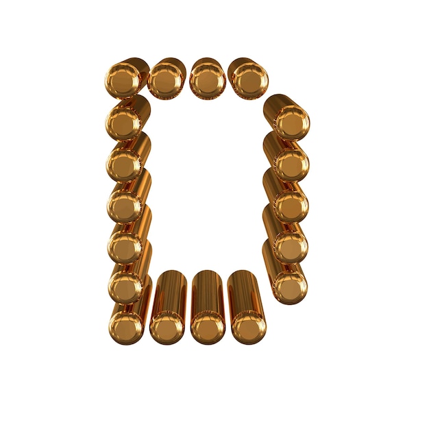 Gold symbol made of 3d cylinders letter d