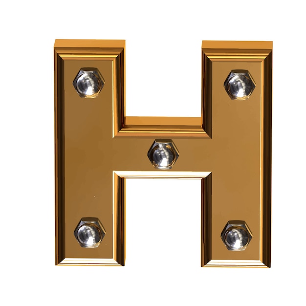 Gold symbol with metal bolts letter h