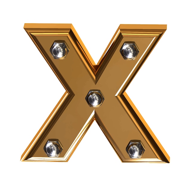 Gold symbol with metal bolts letter x