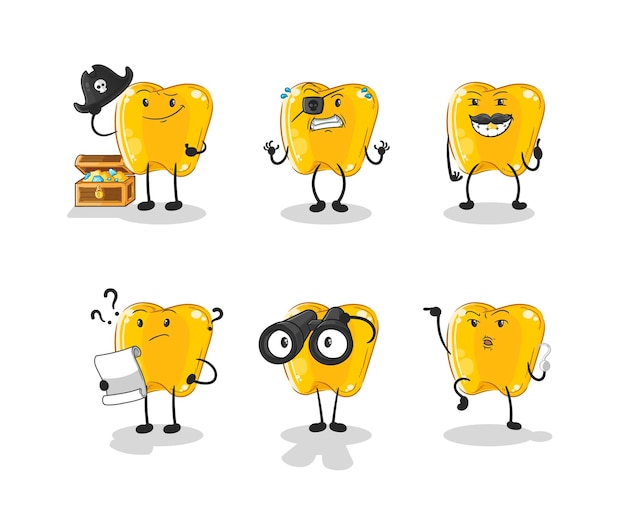 Gold teeth Pirate group character cartoon mascot vector