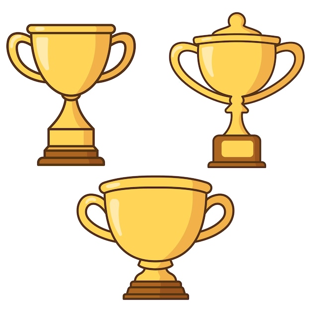 Gold trophy cartoon icon collection First place champion trophy cup in flat style Vector flat outline icon