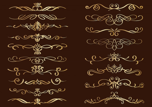 Gold Vintage Border Set Isolated On A Dark Background.  