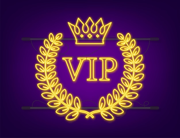 Vector gold vip label neon sign on black background. vector stock illustration.