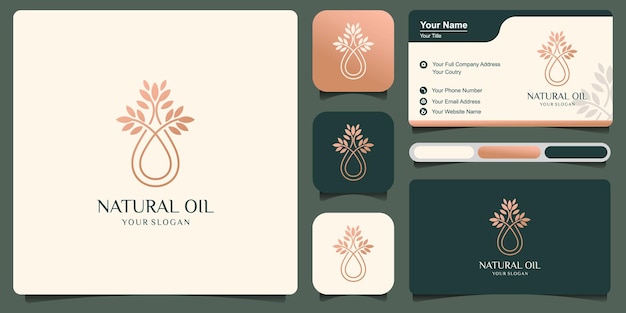 Gold water drop or olive oil logo and business card design .Logo Template illustration