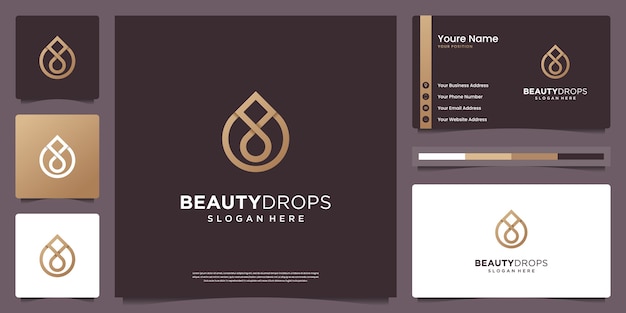 Gold water drop and olive oil logo and business card design