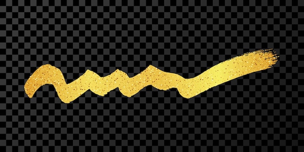 Gold wavy grunge brush strokes Painted ink stripe Ink spot isolated on dark transparent background Vector illustration