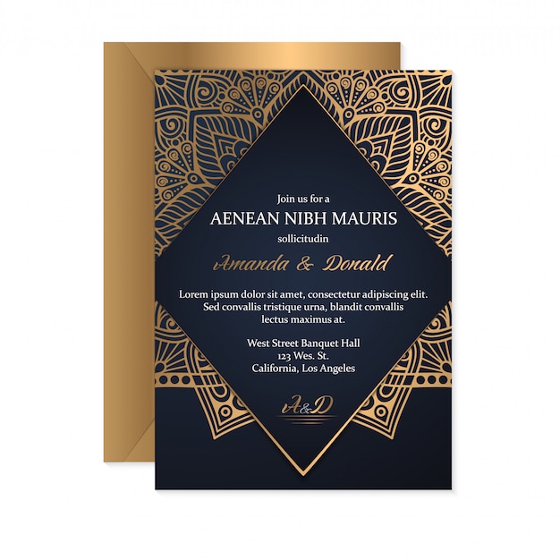 Gold wedding invitation card template