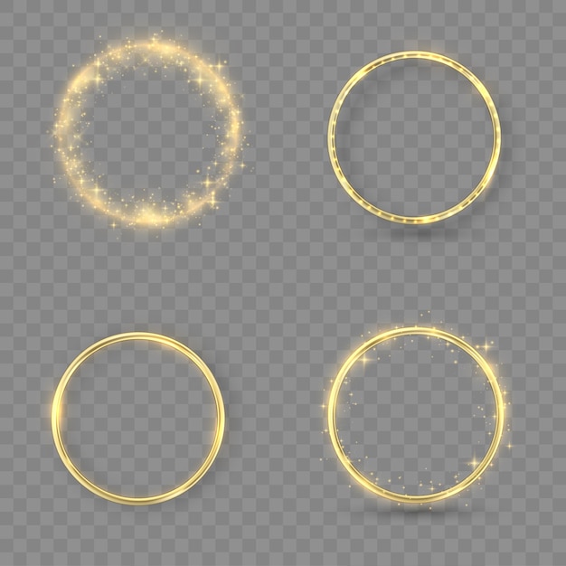 Gold wedding rings with glowing lights gold sparkles Golden metal ring with lighting effect Vector