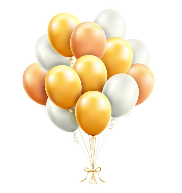 Gold and white Balloons with ribbon illustrations