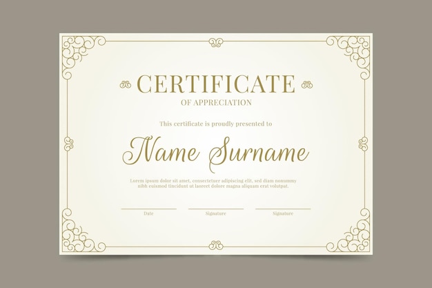 a gold and white certificate with a gold border