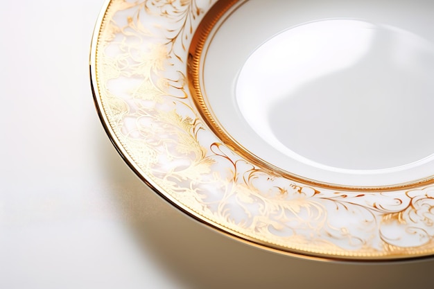 Vector a gold and white china plate with gold trim