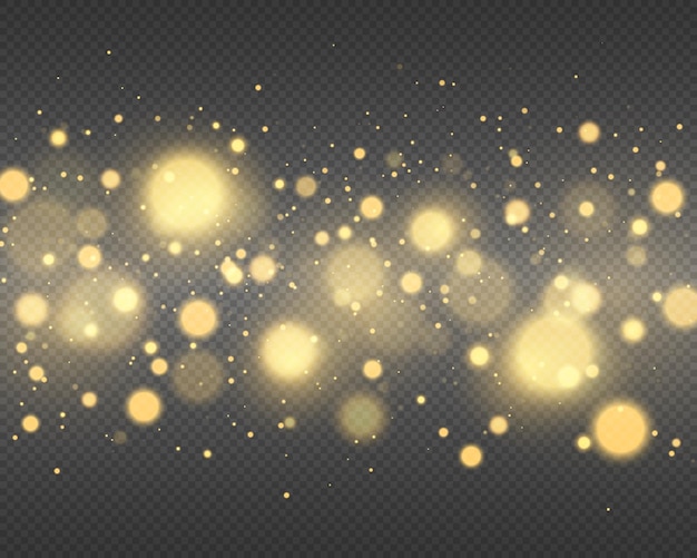 Gold yellow bokeh effect on transparent background Sparkling magical particles