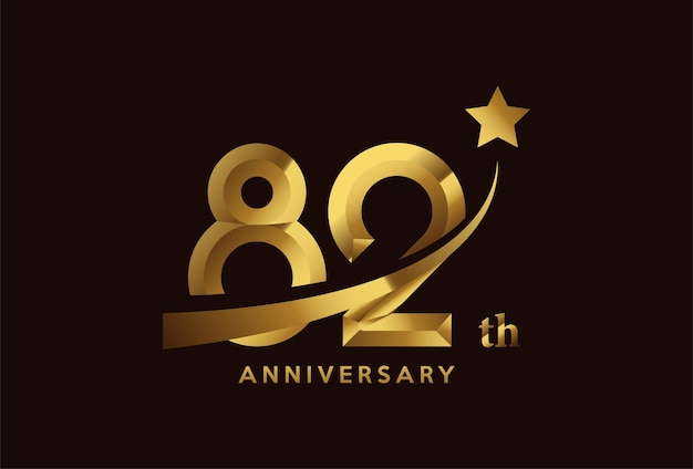 Golden 82 year anniversary celebration logo design with star symbol