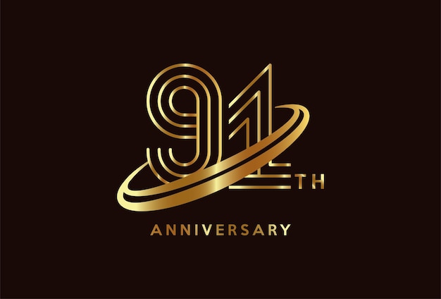 Golden 91 year anniversary celebration logo design inspiration