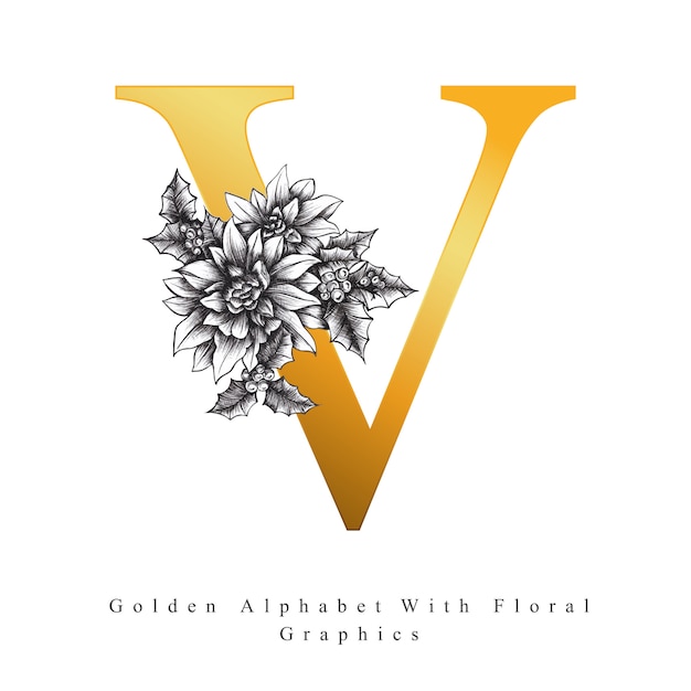 Vector golden alphabet letter v 