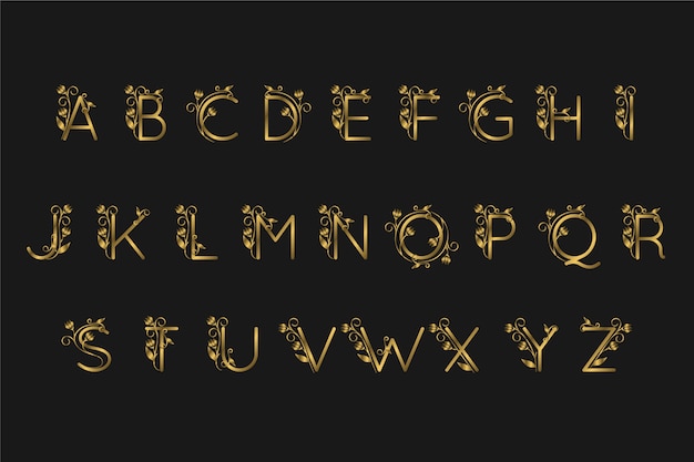 Golden alphabet with elegant flowers