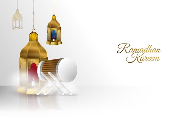 Golden arabic lantern white background for islamic greeting design