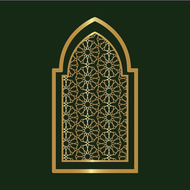 Golden Arabic Ornamental Window with Traditional Islamic Patterns