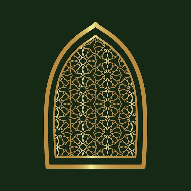 Golden Arabic Ornamental Window with Traditional Islamic Patterns