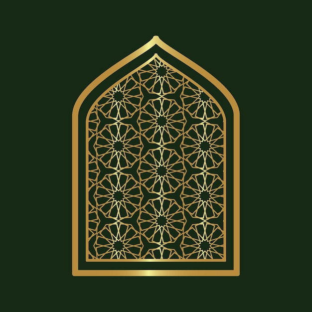 Golden Arabic Ornamental Window with Traditional Islamic Patterns