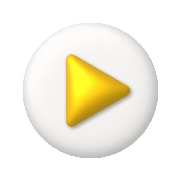 Golden arrow on white button Play button 3d realistic vector design element