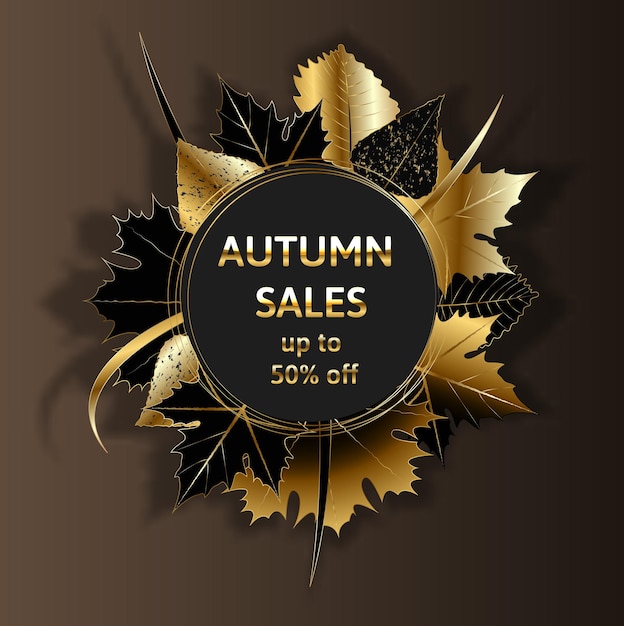 Golden autumn golden black autumn foliage vector sale banner