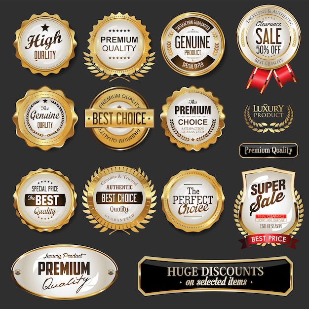 Golden badges and labels illustration super sale collection